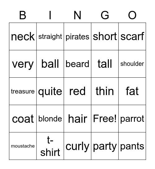 Description Words Bingo Card