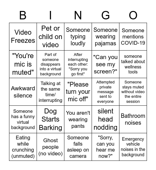 Zoom Bingo Card