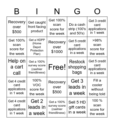 FRONT END BINGO Card