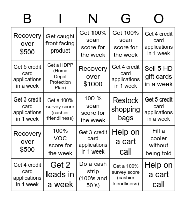 FRONT END BINGO Card