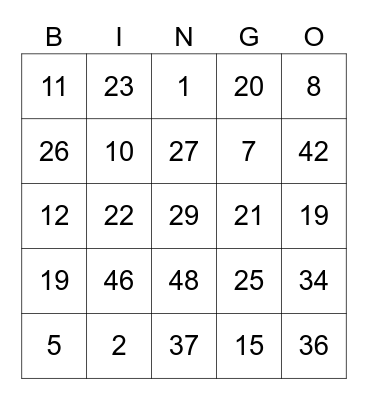 I need some money bingo Card