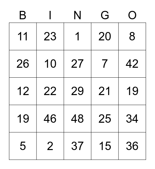 I need some money bingo Card