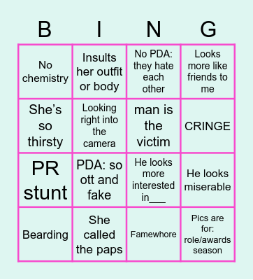 Girlfriend haters bingo: pap pics edition! Bingo Card