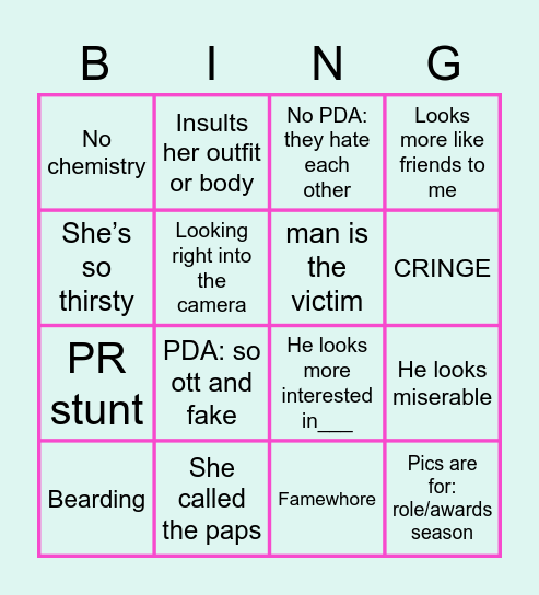 Girlfriend haters bingo: pap pics edition! Bingo Card