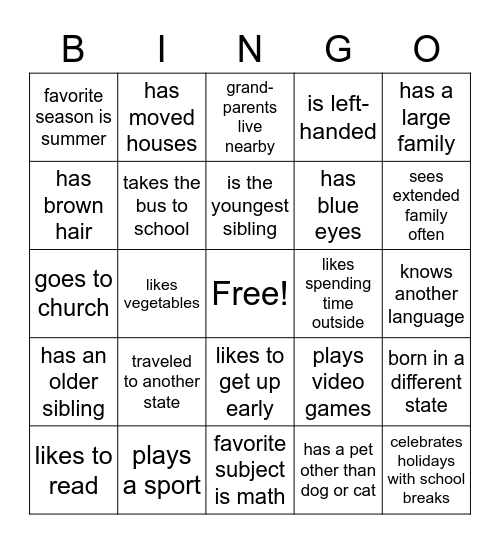 Human Bingo Card