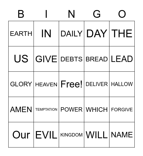 Lord’s Prayer Bingo Card