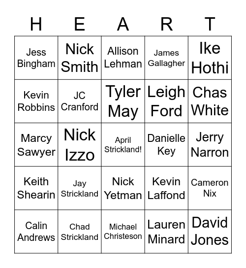 WingSwept - HEART Bingo Card