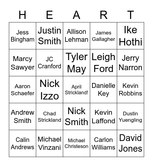 WingSwept - HEART Bingo Card