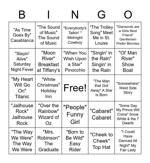 Bingo - Movie Classics Bingo Card