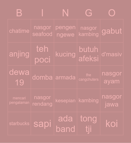 kici Bingo Card