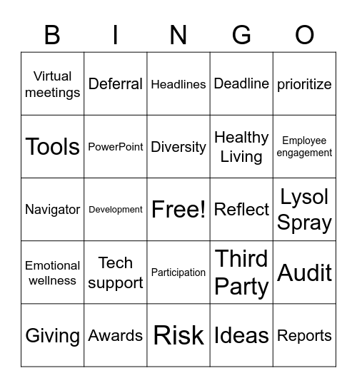 DFS East Virtual Happy Hour Bingo Card