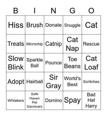 Bingo With Kitties Bingo Card
