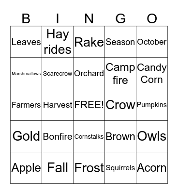 Fall Harvest Party Bingo Card