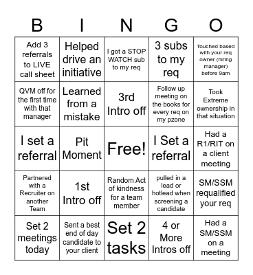 AM Bingo Card