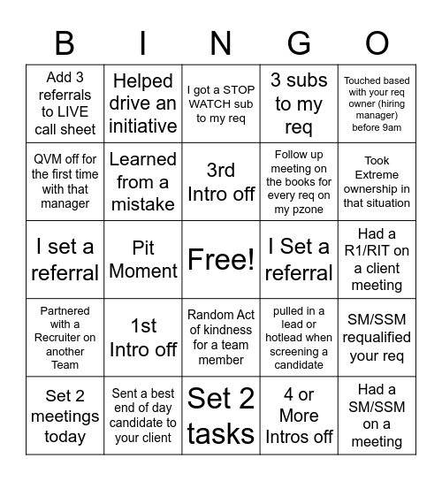 AM Bingo Card