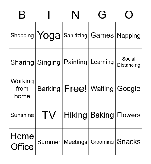 Summertime Bingo Card