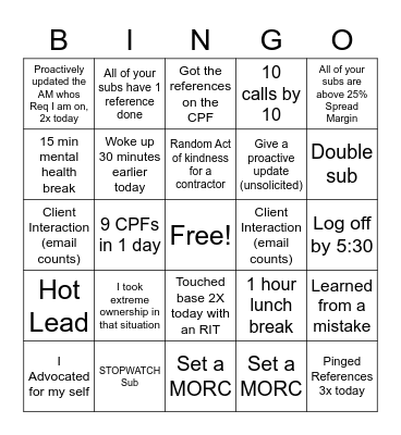 PRO Bingo Card