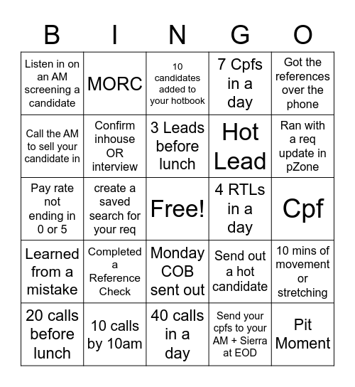 RIT Bingo Card