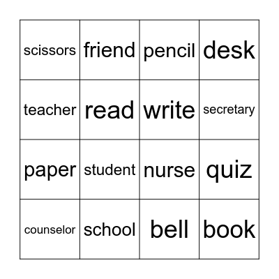 School Signs Bingo Card