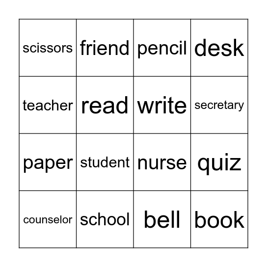 School Signs Bingo Card