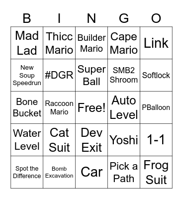Endless Mario Bingo Card