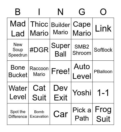 Endless Mario Bingo Card