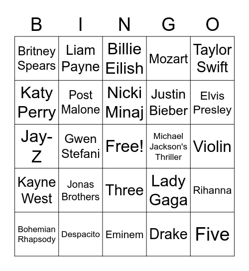 Musical Bingo Card