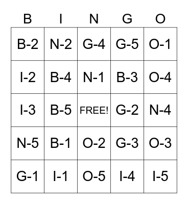 Number Bingo Card
