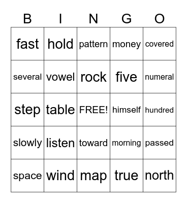 Sight Words Bingo Card