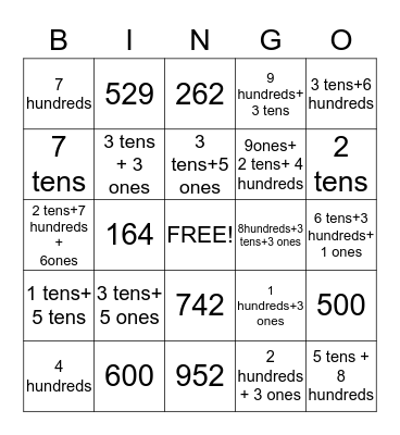 Place Value Bingo Card