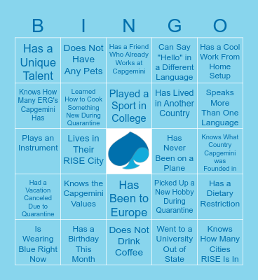 RISE Bingo Card