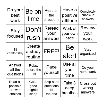 Study Skills  Bingo Card