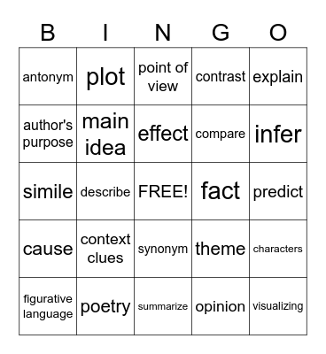 Reading Bingo Card