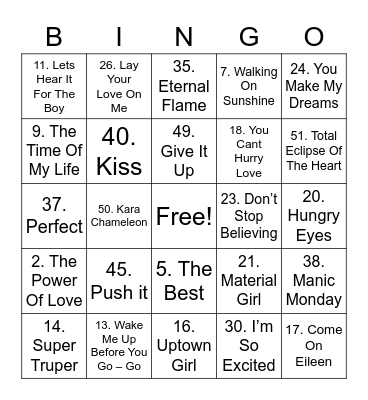 80s Bingo Card