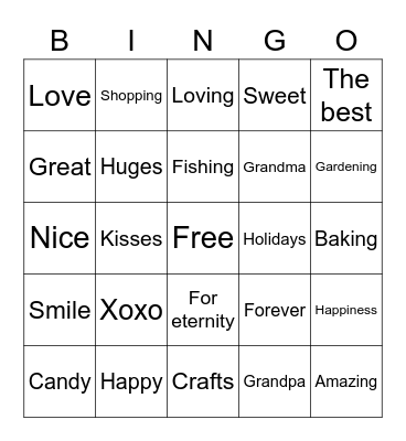 Grandparents  Bingo Card