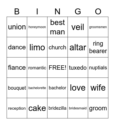 Wedding Bingo Card