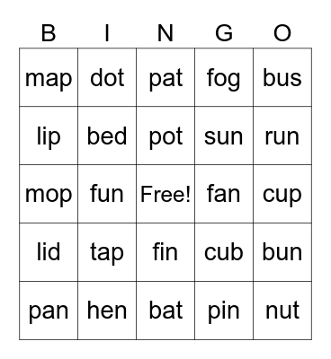 Sight Words Bingo Card