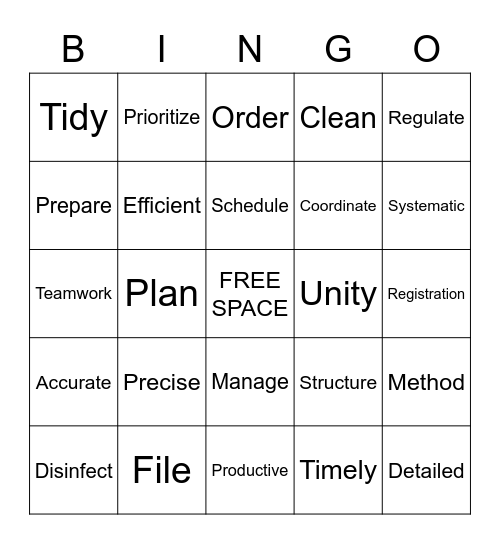 Organized Bingo Card