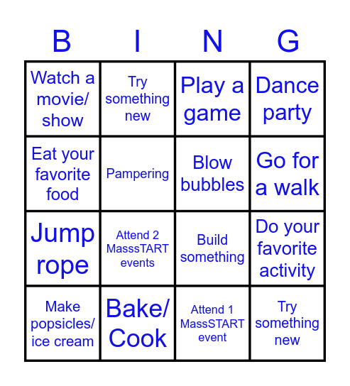 Family Summer Activities Bingo Card