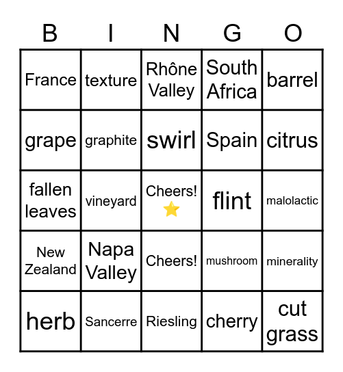Wine Term Bingo! Bingo Card