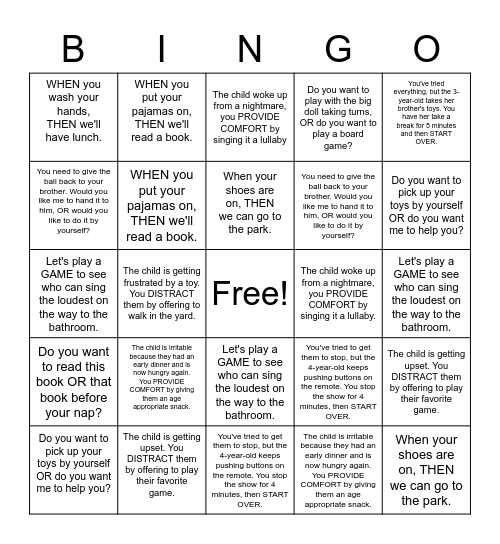 Behavior Management BINGO Card