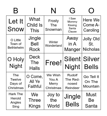 Christmas Song Bingo Card