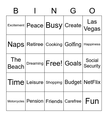 Retirement Bingo Card