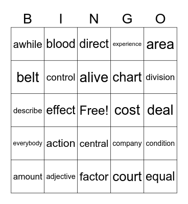 Vocabulary Bingo Card