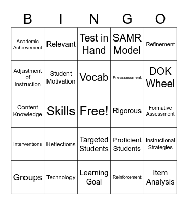 Teaching Bingo Card