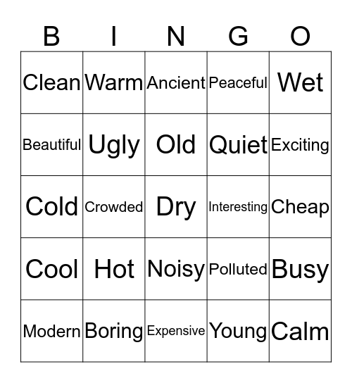 CITY ADJECTIVES Bingo Card