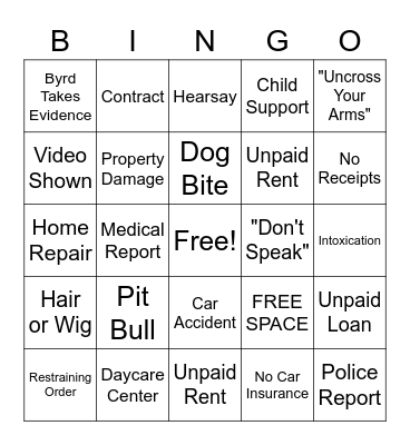 JUDGE JUDY BINGO Card