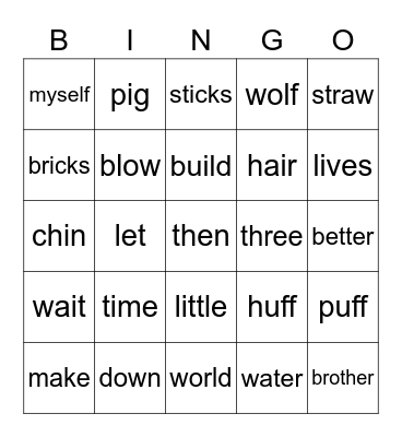 Vocabulary Bingo Card