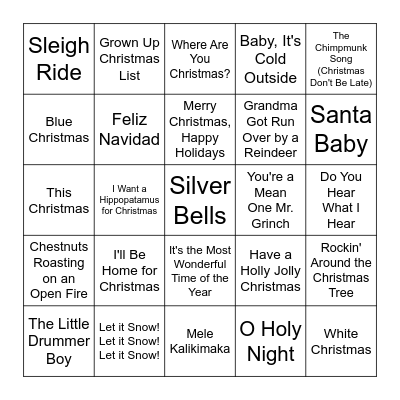 Christmas Songs Bingo Card