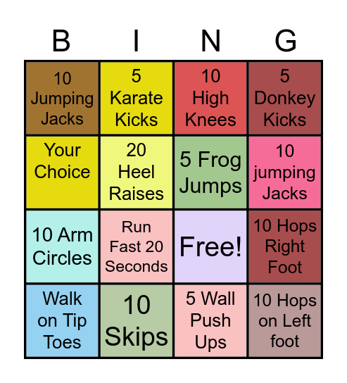 GROSS MOTOR Bingo Card